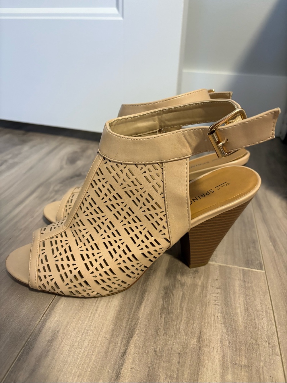 Call It Spring Nude Cutout Peep-Toe Block Heel Sandals